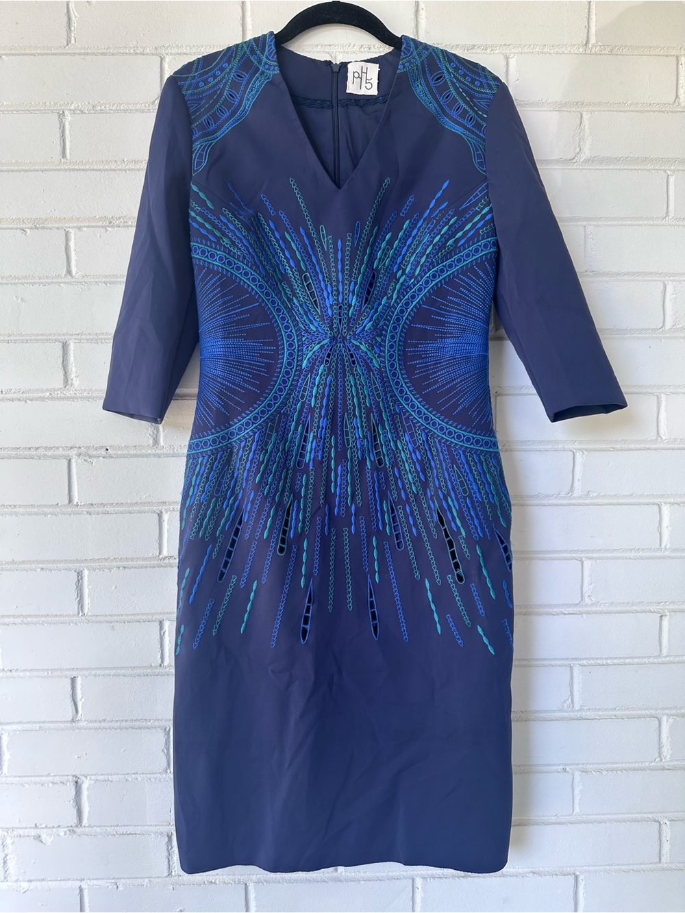 PH5 Starburst Embroidered Bodycon Midi Dress - Navy Blue